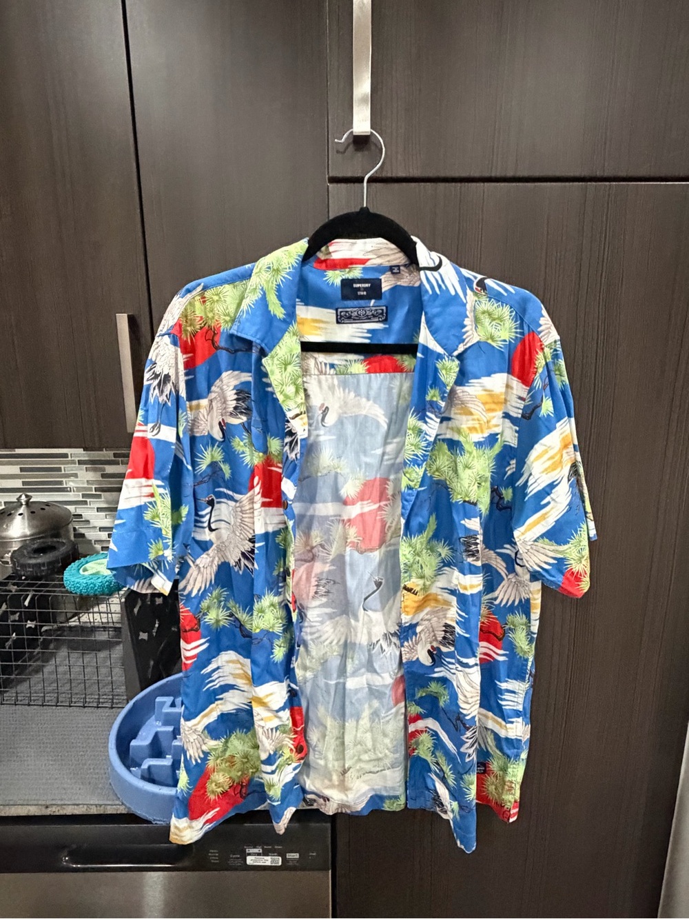 Superdry Blue Tropical Print Short-Sleeve Shirt Jacket with Red & Green Accents
